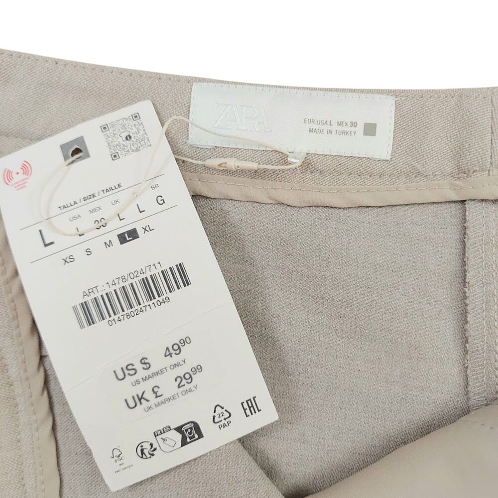 Zara Trousers Womens Large Beige High Rise Flare Leg Stretch Work Office - Picture 9 of 12